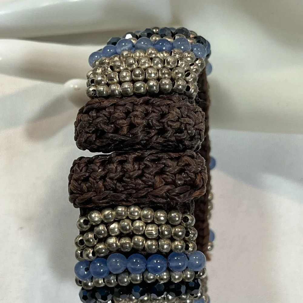 Blue Bead Cuffed Hemp Bracelet